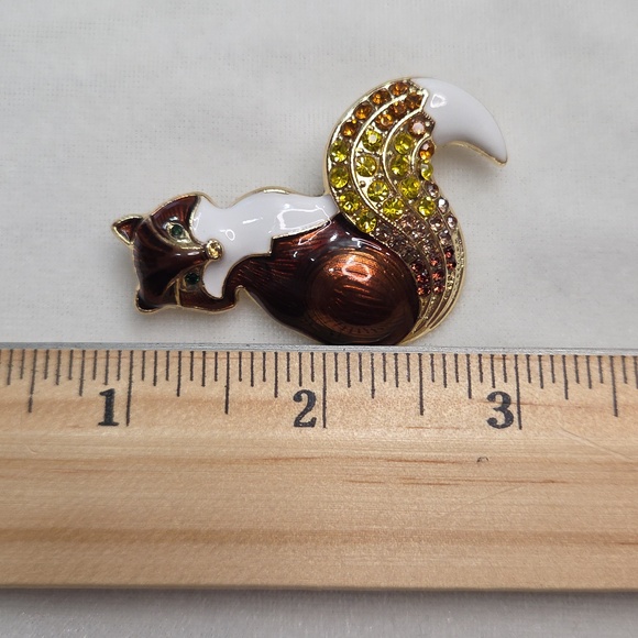 Women's Brown Fox Brooch Retro Style Pin Rhinestones Sparkling Elegant NWOT - Picture 4 of 5